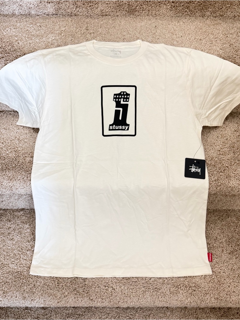 Stussy White Tee with Black Framed Graphic (NEW)